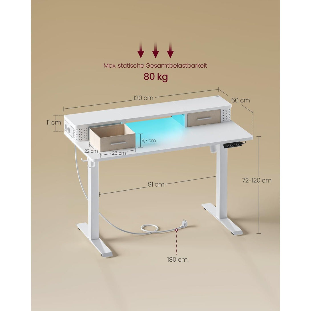 Podesivi električni radni stol, 60 x 120 x (72-120) cm, bijeli | VASAGLE-Vasdom.hr