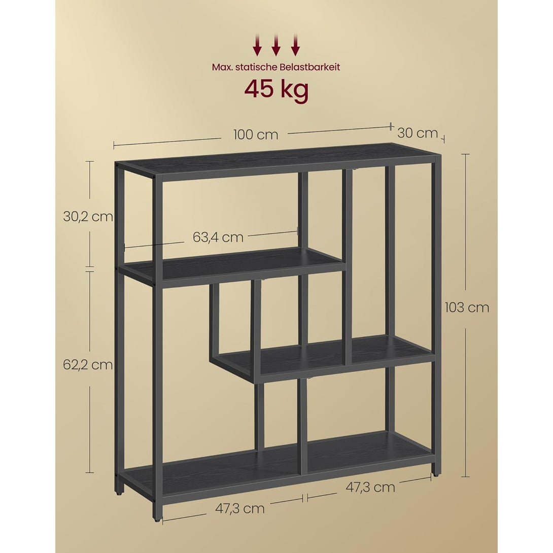 Polica na 4 razine, asimetrični dizajn, 30 x 100 x 103 cm, crne boje | VASAGLE-Vasdom.hr