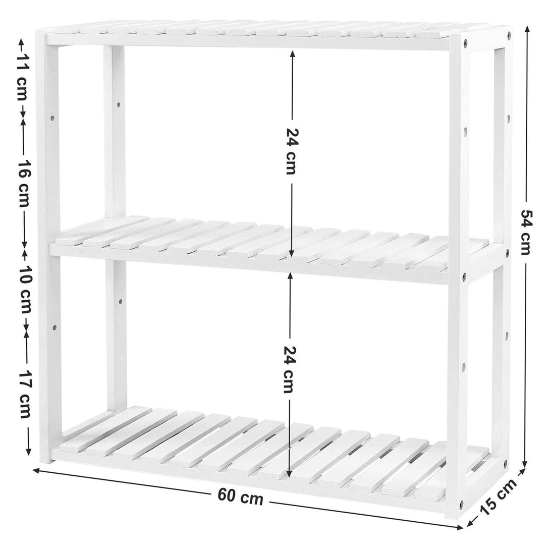 Polica od bambusa na 3 razine, podesiva po visini, 60 x 15 x 54 cm, bijela | SONGMICS-Vasdom.hr