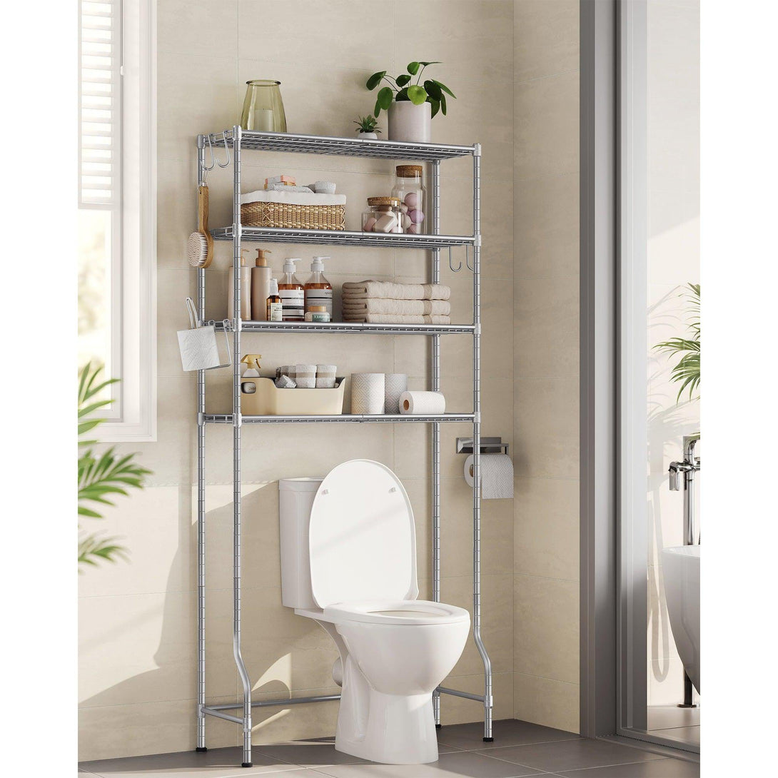 Polica s 4 nivoa za spremanje iznad WC-a, 30 x 83 x 176 cm, srebrno-siva | SONGMICS-Vasdom.hr