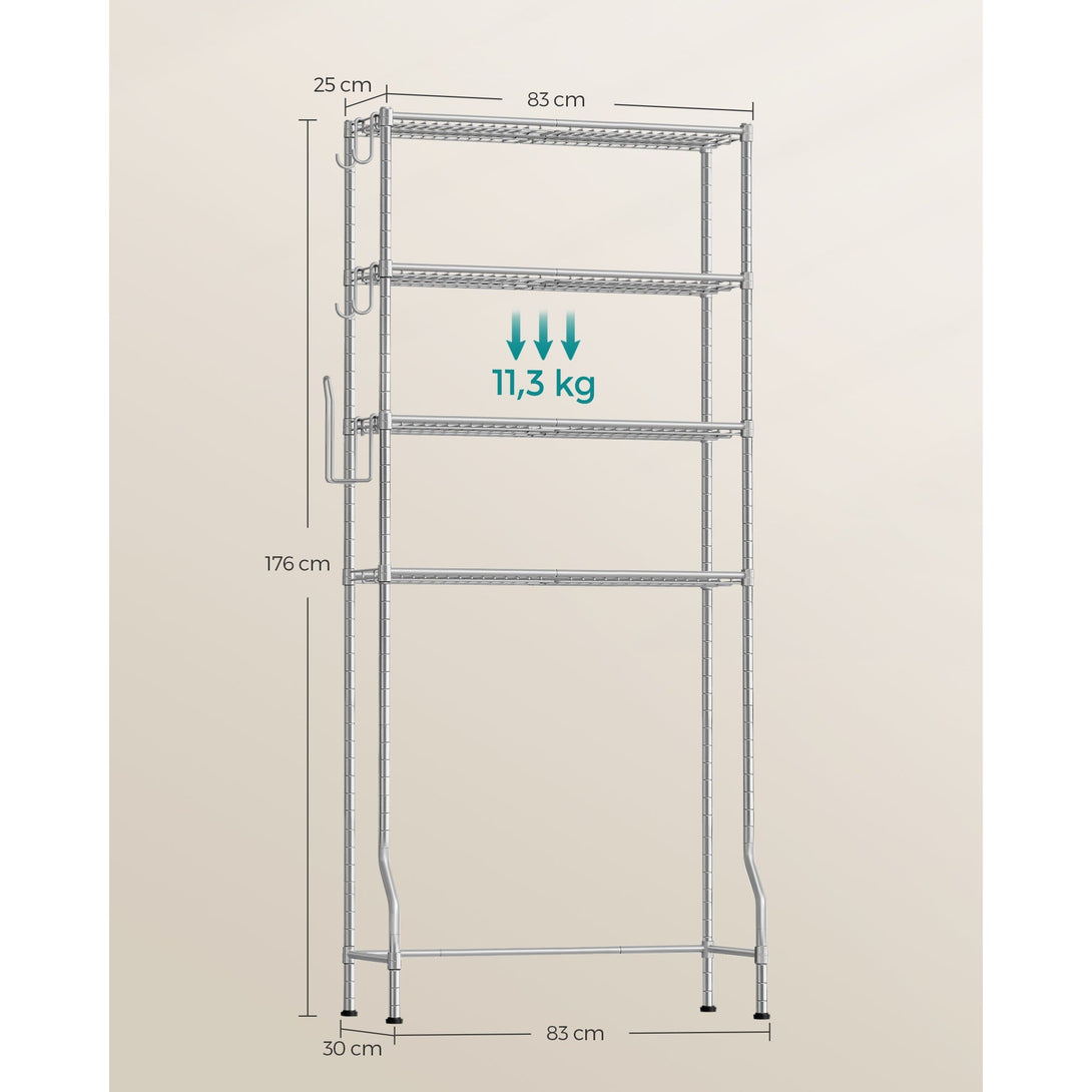 Polica s 4 nivoa za spremanje iznad WC-a, 30 x 83 x 176 cm, srebrno-siva | SONGMICS-Vasdom.hr