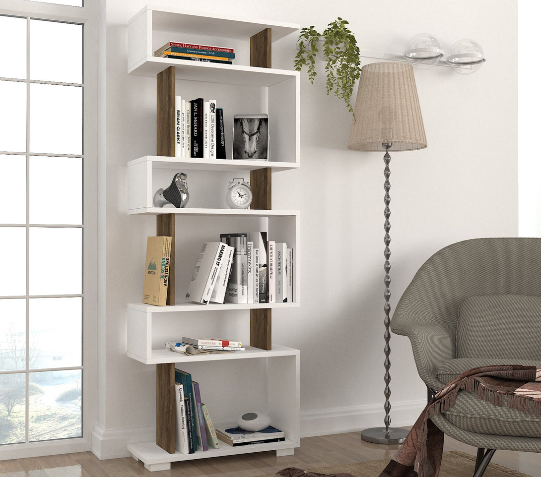 Polica za knjige Blok - White, Walnut-Vasdom.hr