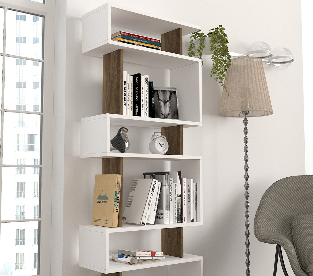 Polica za knjige Blok - White, Walnut-Vasdom.hr