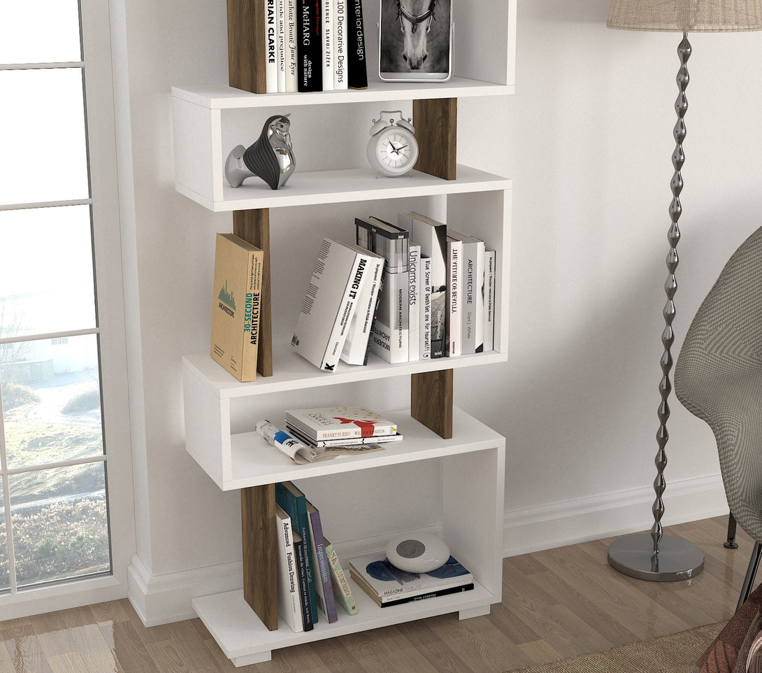 Polica za knjige Blok - White, Walnut-Vasdom.hr
