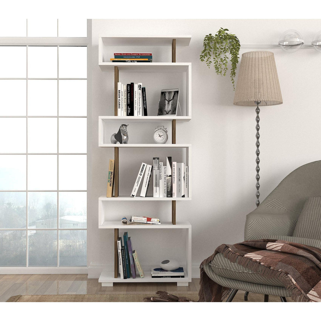 Polica za knjige Blok - White, Walnut-Vasdom.hr