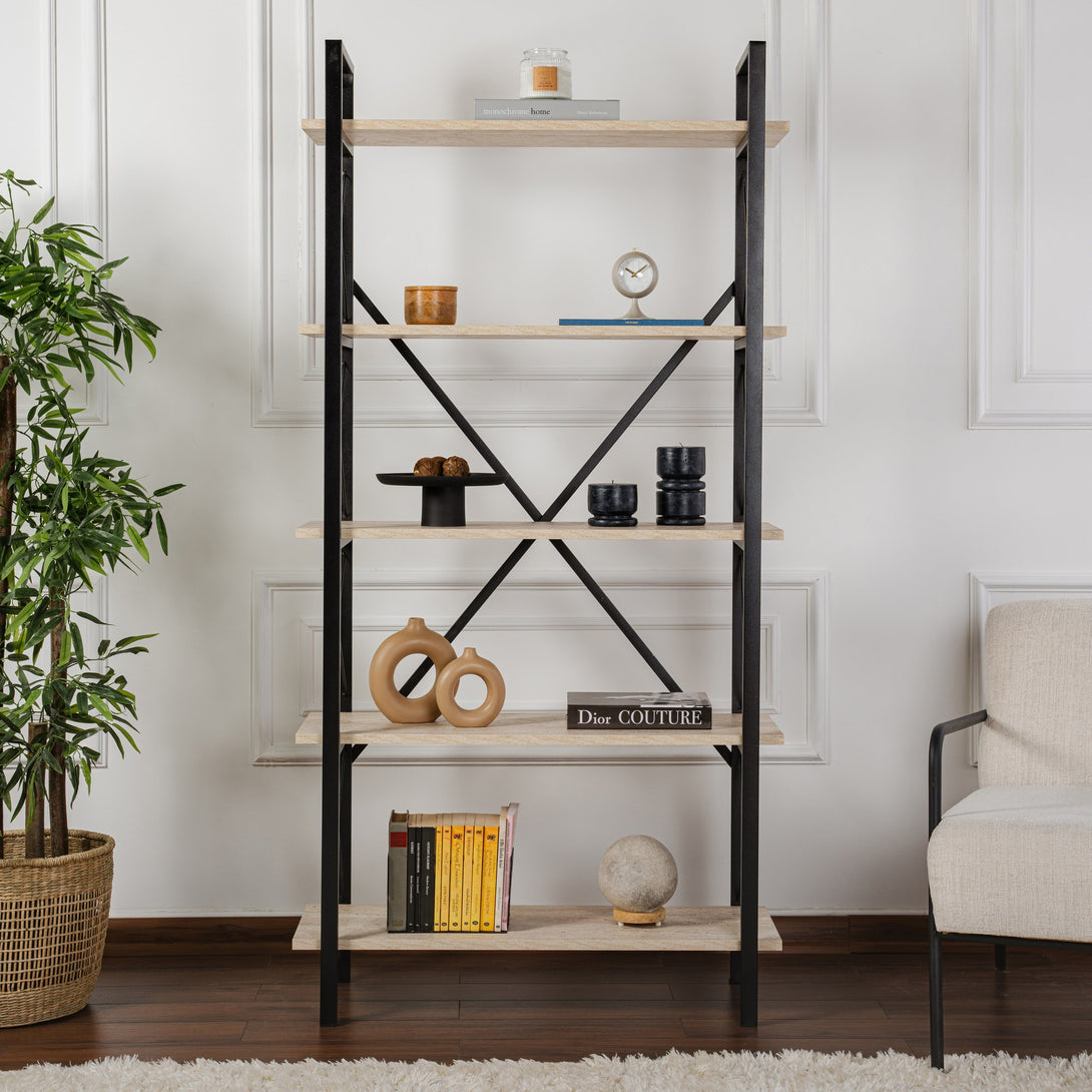 Polica za knjige Elysian - Travertine, Black-Vasdom.hr