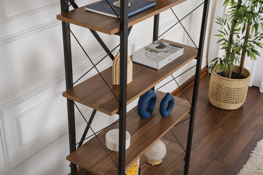 Polica za knjige Elysian - Walnut, Black-Vasdom.hr
