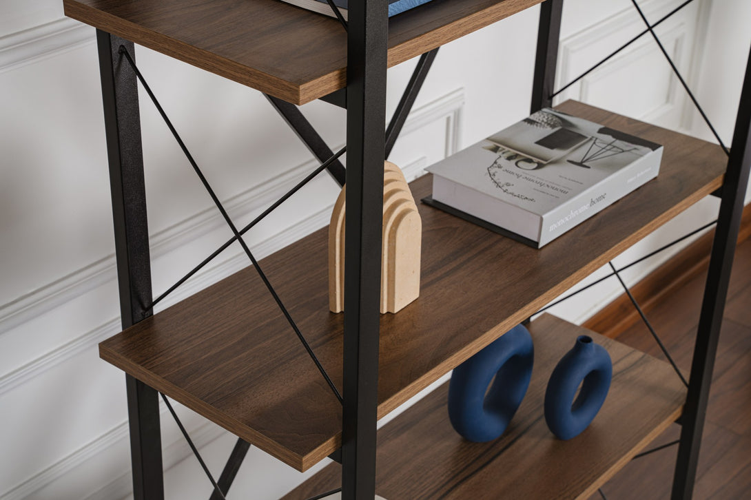 Polica za knjige Elysian - Walnut, Black-Vasdom.hr