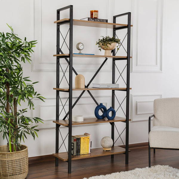 Polica za knjige Elysian - Walnut, Black-Vasdom.hr