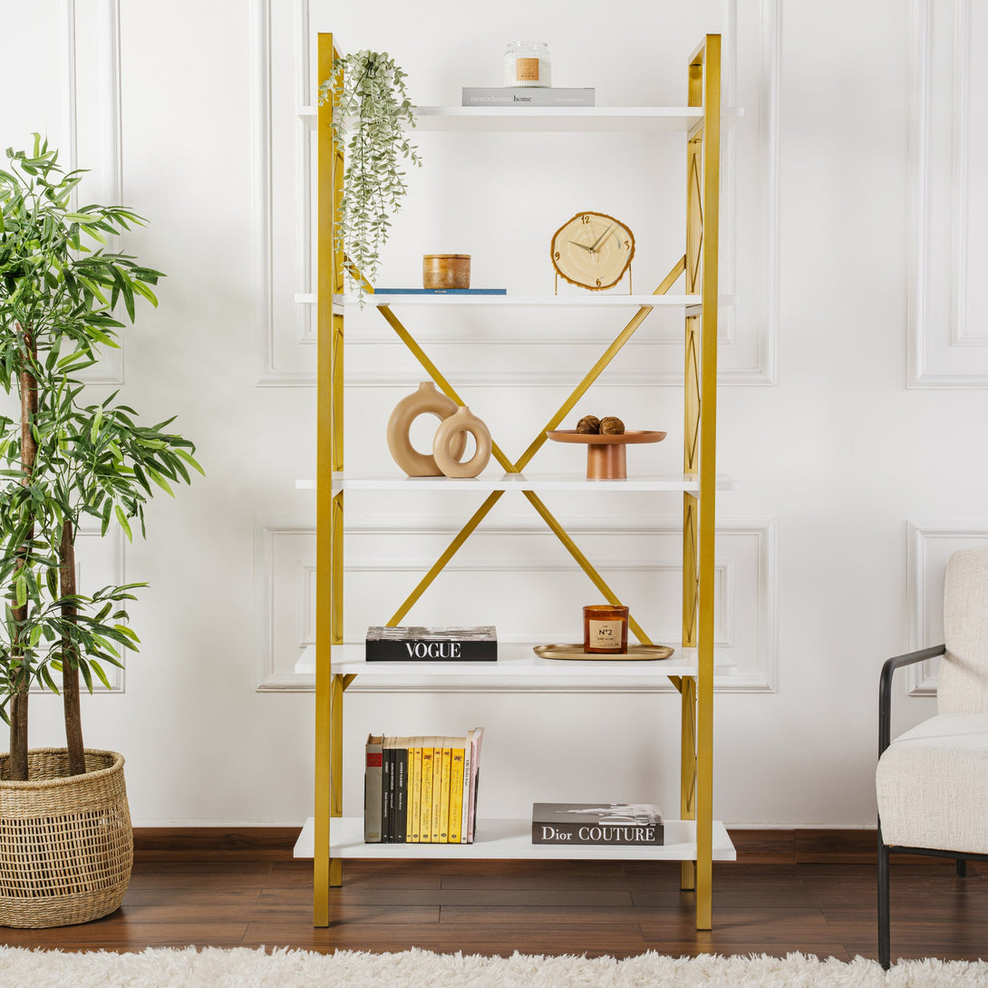 Polica za knjige Elysian - White, Gold-Vasdom.hr