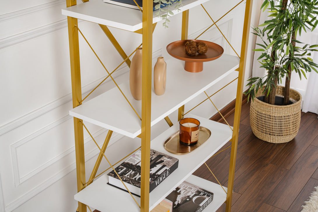 Polica za knjige Elysian - White, Gold-Vasdom.hr