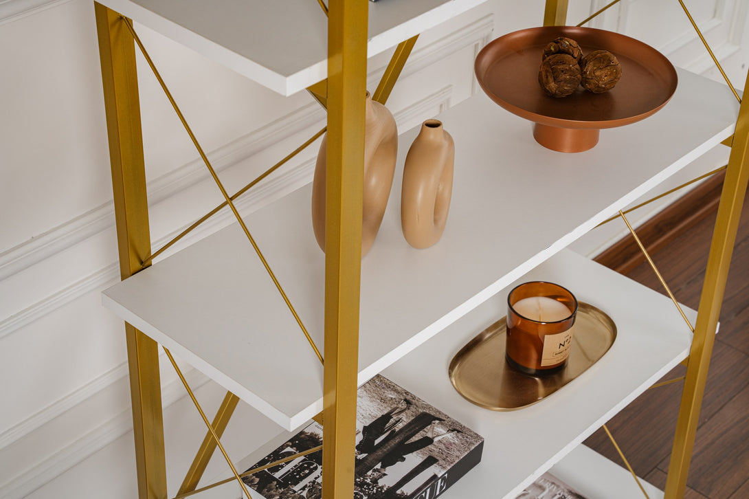 Polica za knjige Elysian - White, Gold-Vasdom.hr