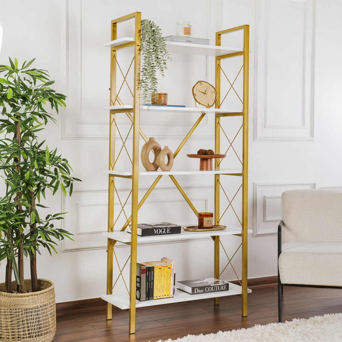 Polica za knjige Elysian - White, Gold-Vasdom.hr