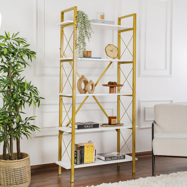 Polica za knjige Elysian - White, Gold-Vasdom.hr