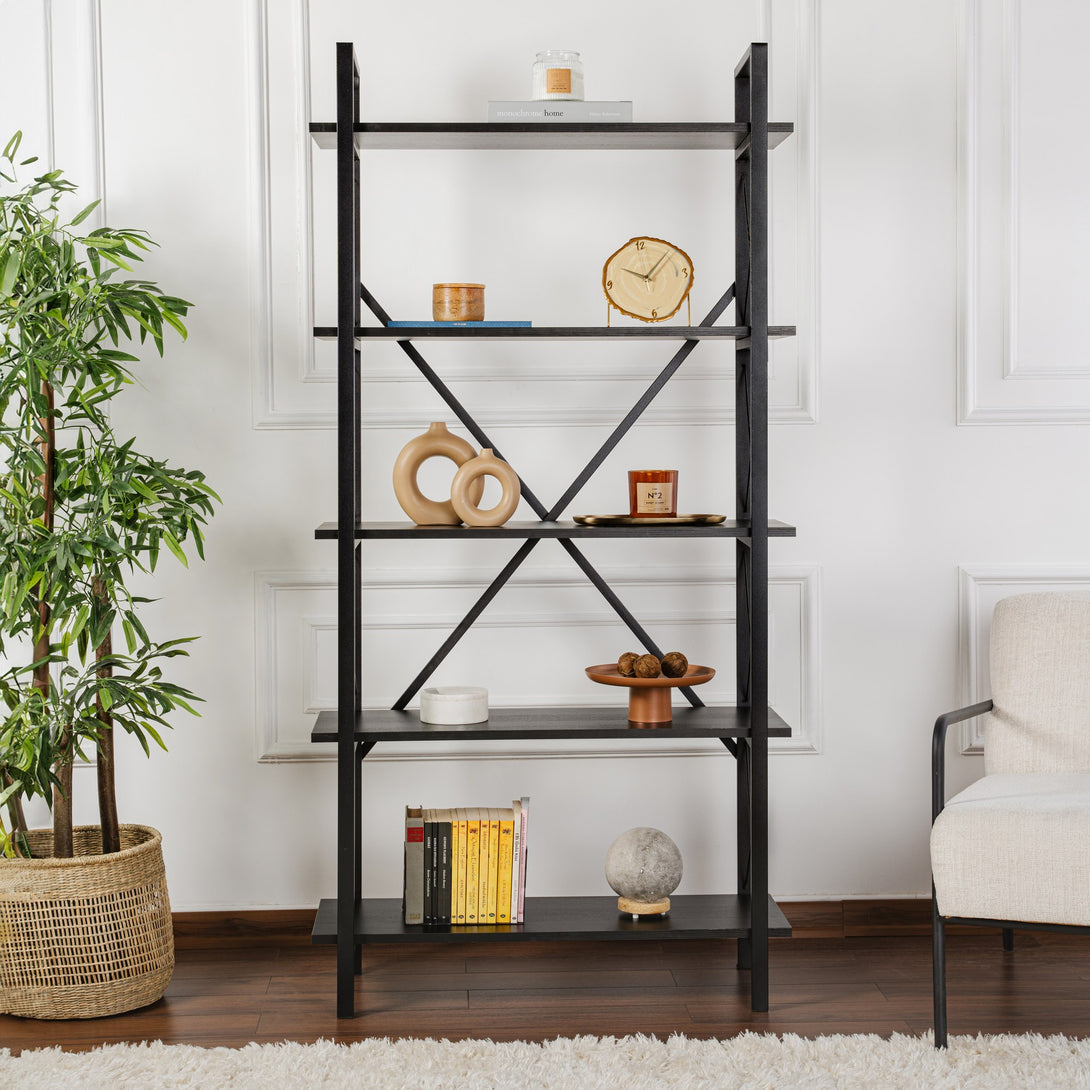 Polica za knjige Elysian - Wood Black, Black-Vasdom.hr
