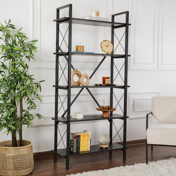 Polica za knjige Elysian - Wood Black, Black-Vasdom.hr