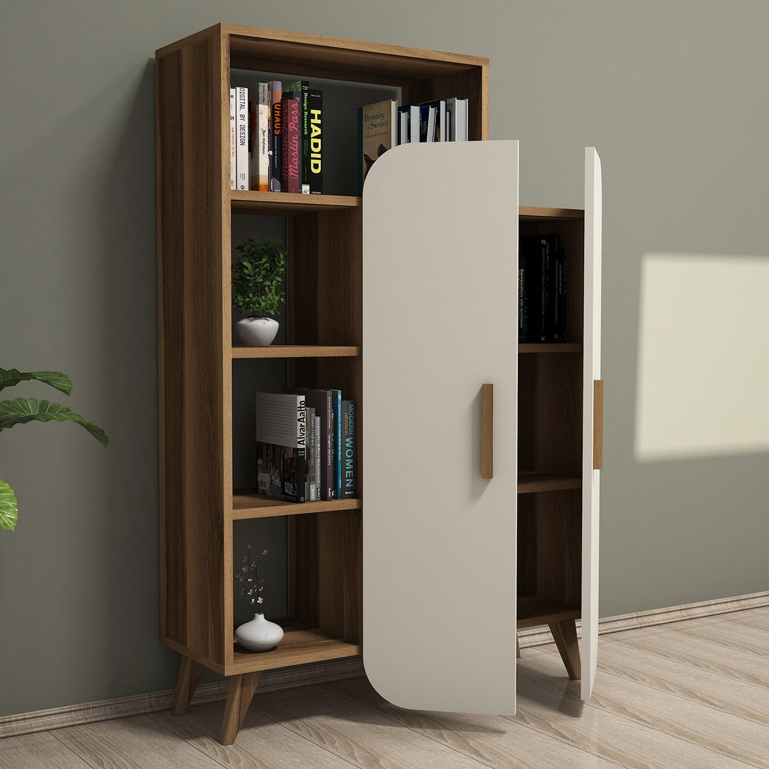 Polica za knjige Form - Walnut, Cream-Vasdom.hr