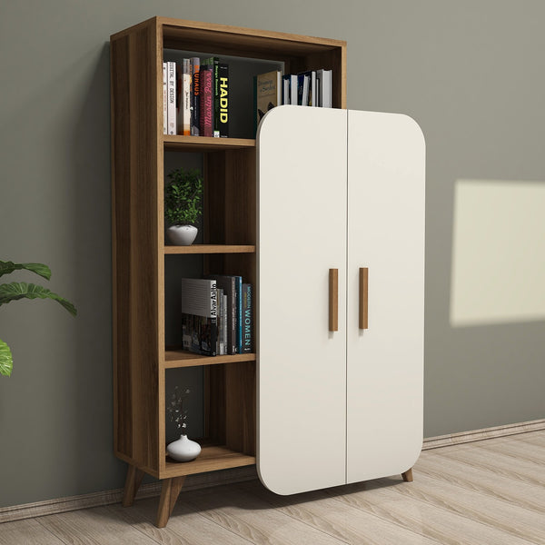 Polica za knjige Form - Walnut, Cream-Vasdom.hr