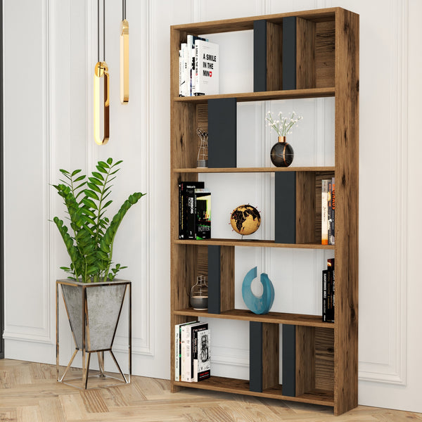 Polica za knjige Lima - Walnut, Anthracite-Vasdom.hr