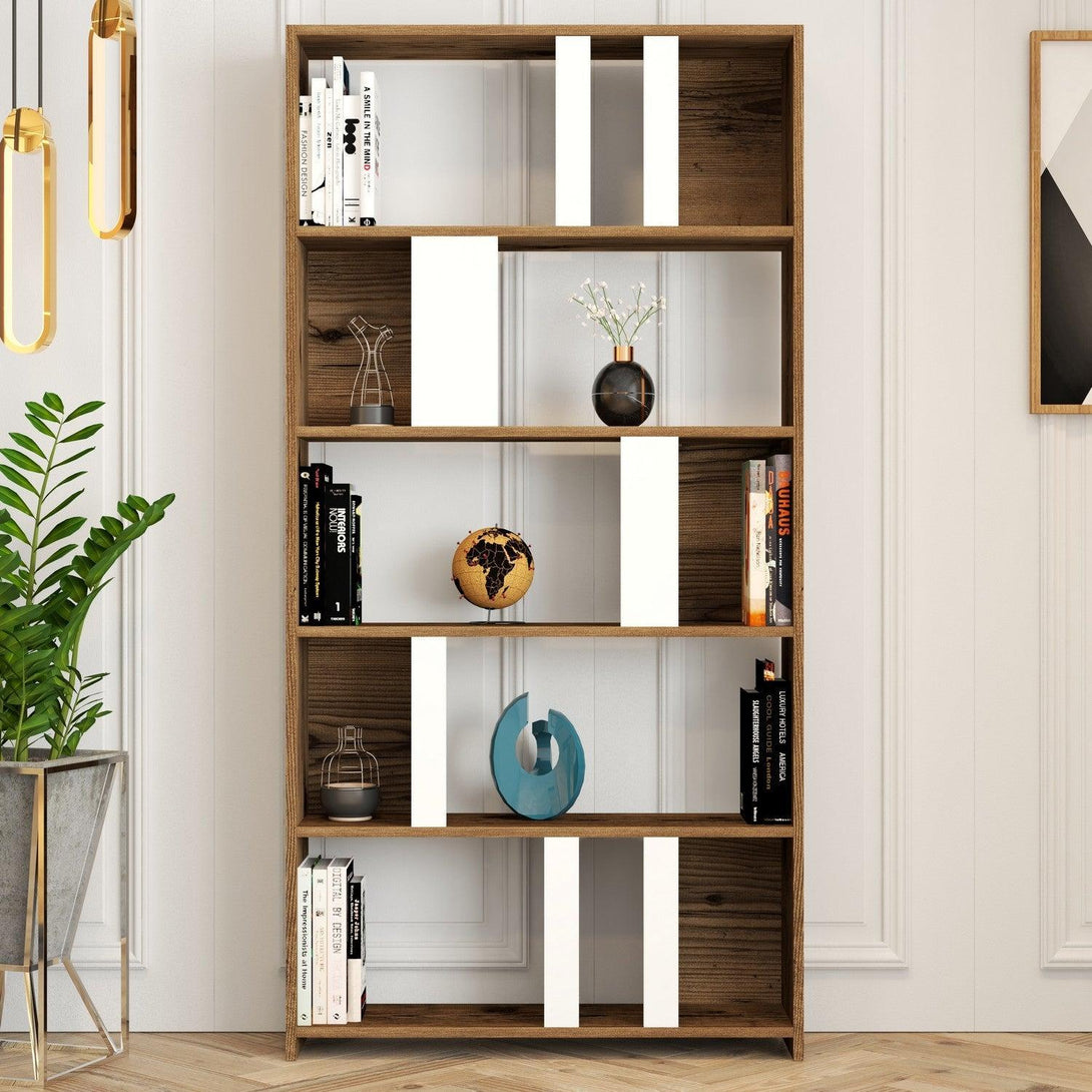 Polica za knjige Lima - Walnut, White-Vasdom.hr