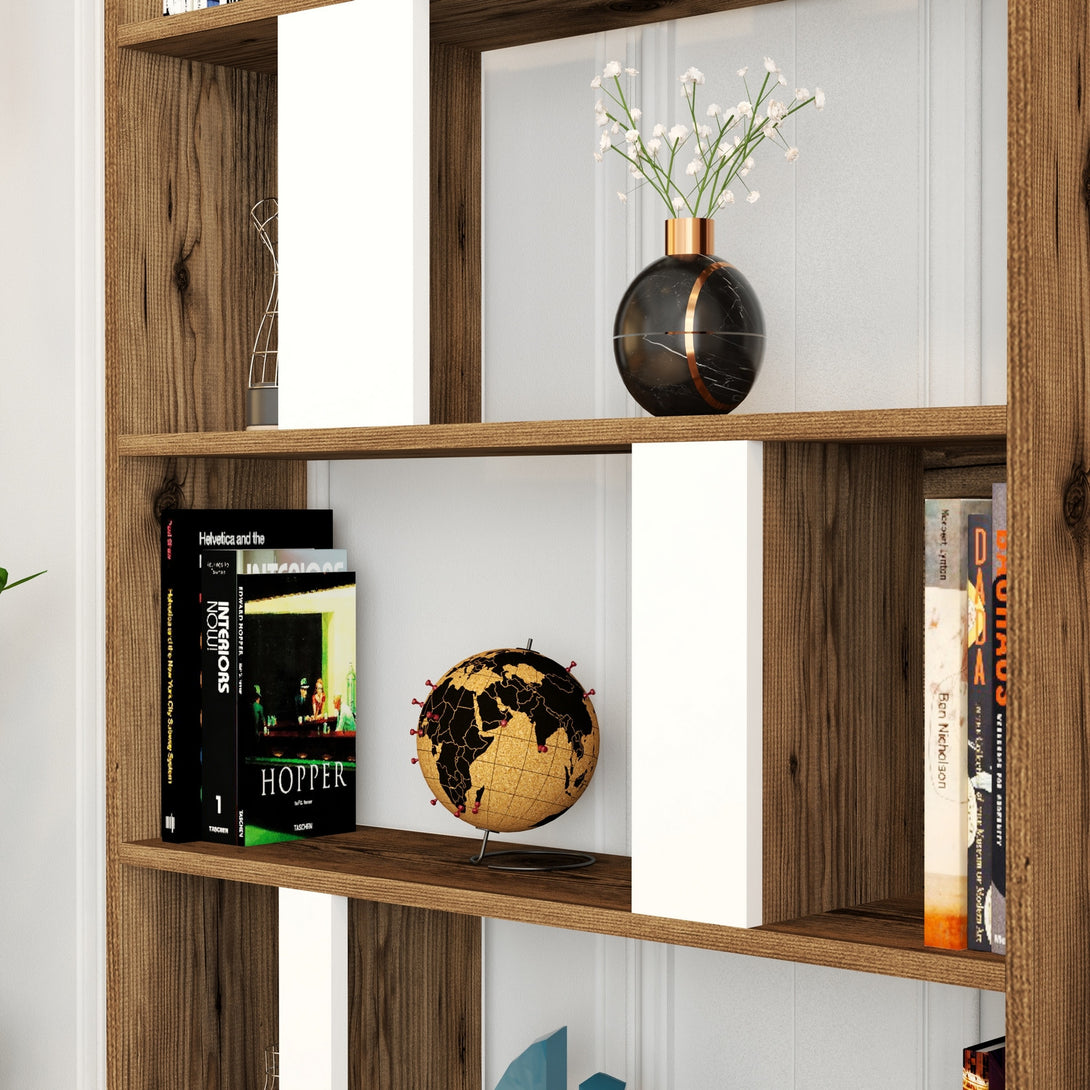 Polica za knjige Lima - Walnut, White-Vasdom.hr