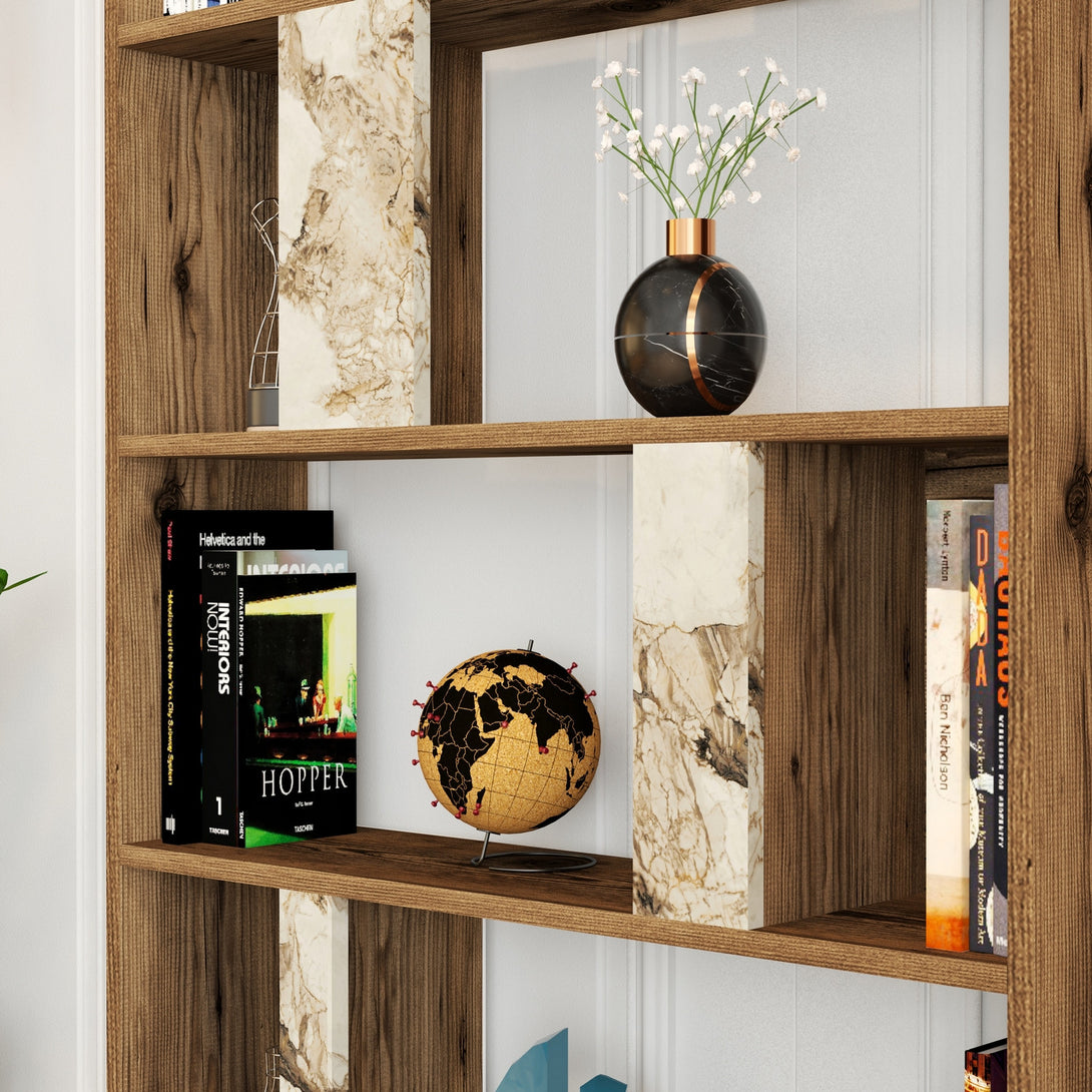 Polica za knjige Lima - Walnut, White Marble-Vasdom.hr