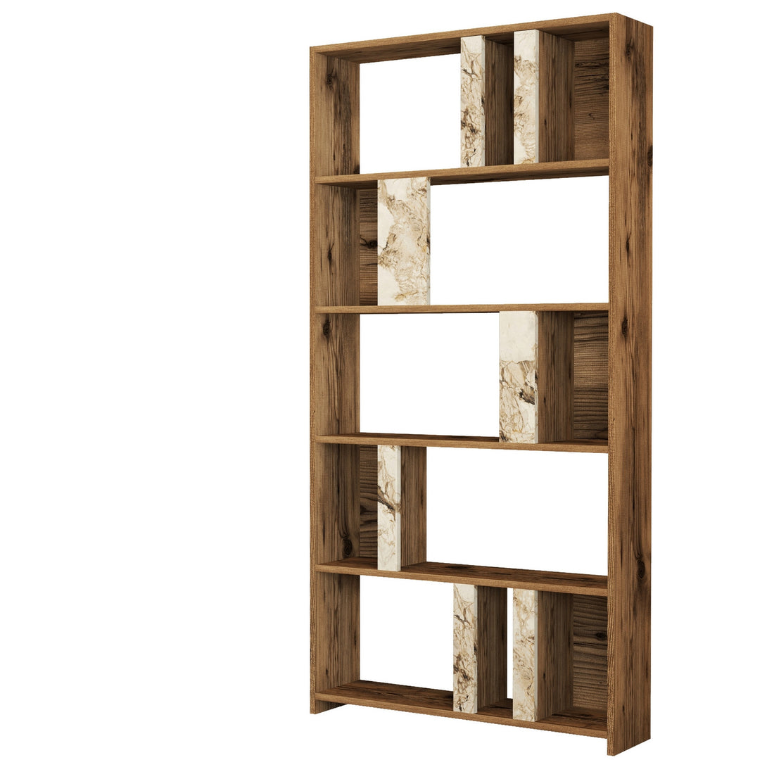 Polica za knjige Lima - Walnut, White Marble-Vasdom.hr