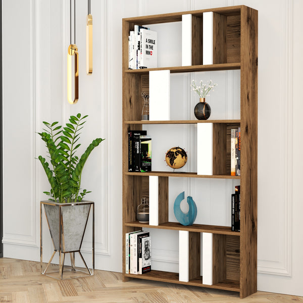 Polica za knjige Lima - Walnut, White-Vasdom.hr