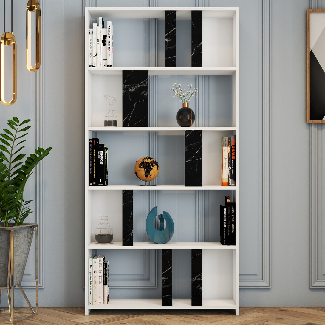 Polica za knjige Lima - White, Black Marble-Vasdom.hr