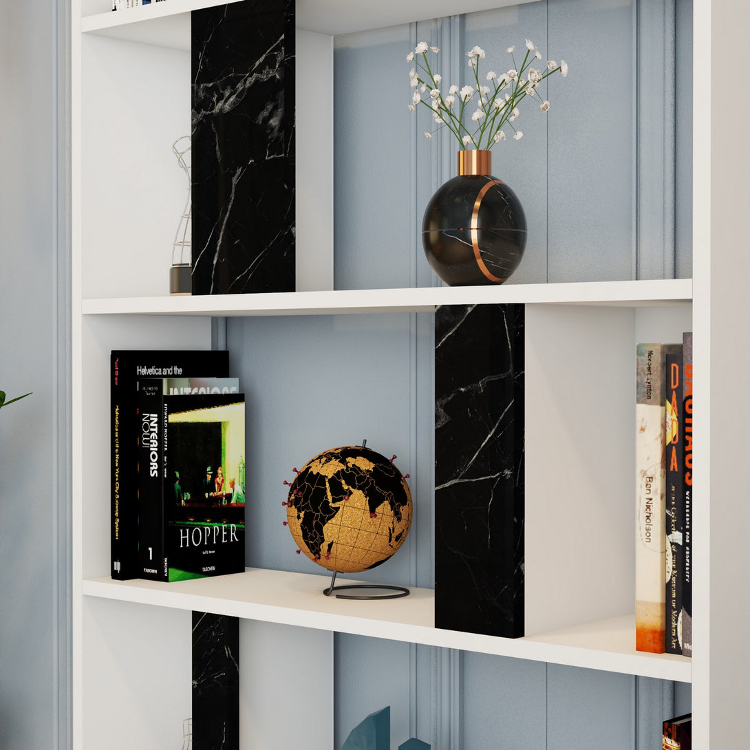Polica za knjige Lima - White, Black Marble-Vasdom.hr