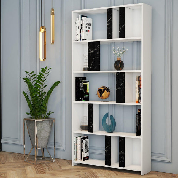 Polica za knjige Lima - White, Black Marble-Vasdom.hr