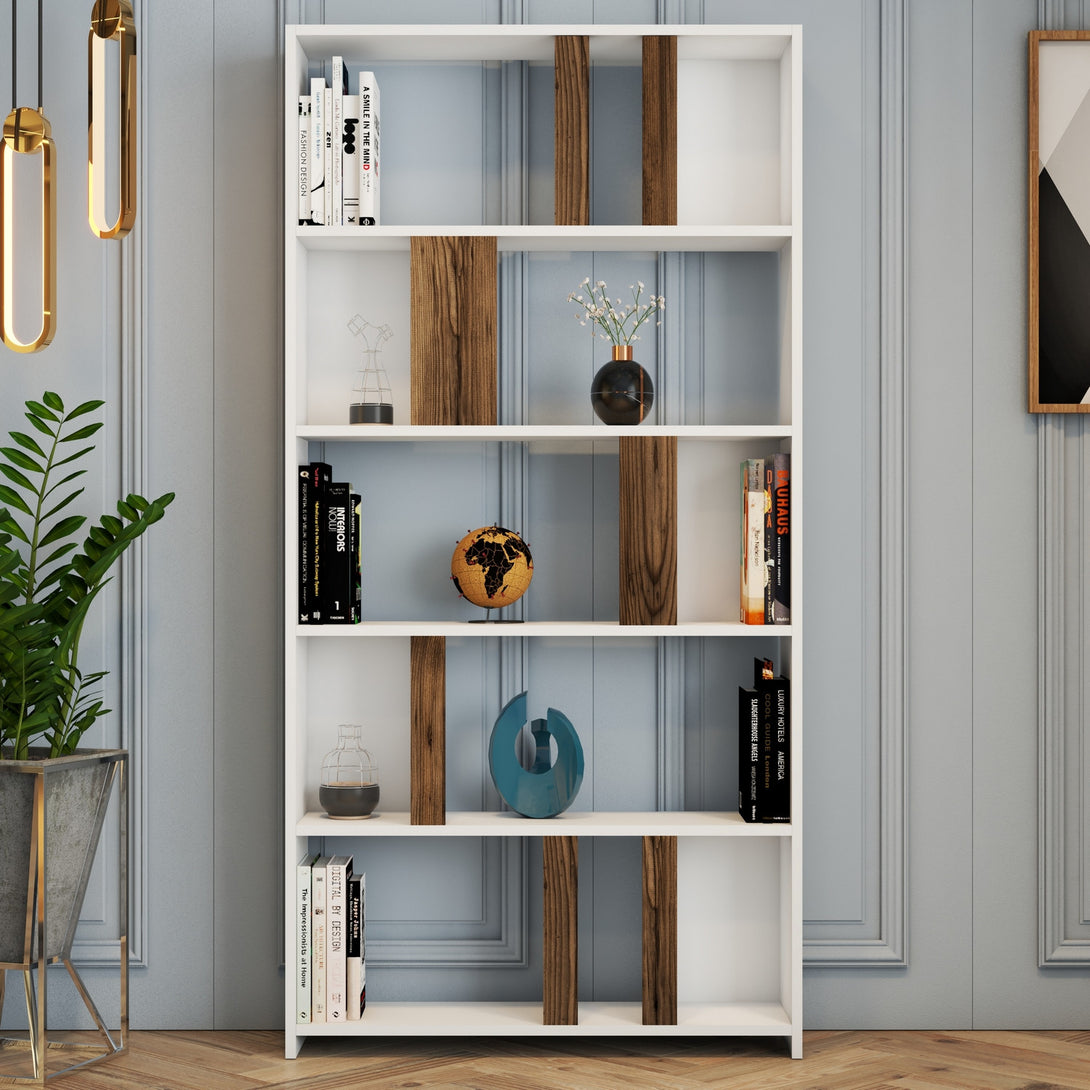 Polica za knjige Lima - White, Walnut-Vasdom.hr
