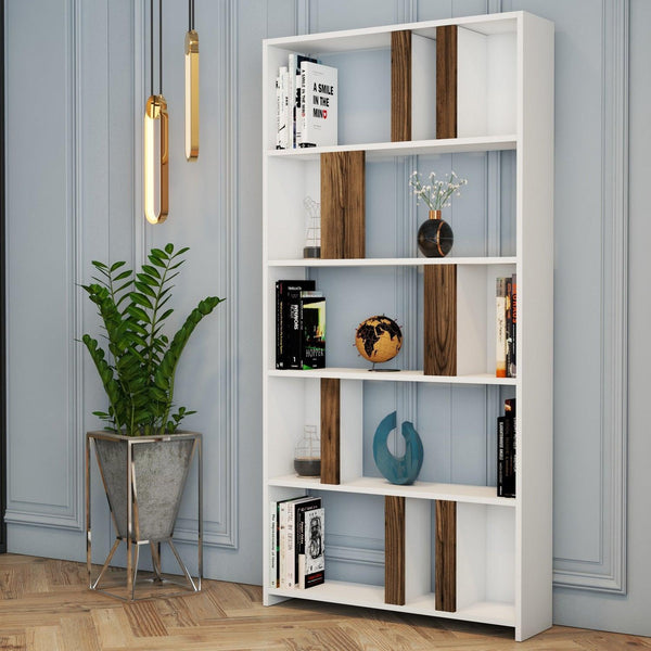 Polica za knjige Lima - White, Walnut-Vasdom.hr