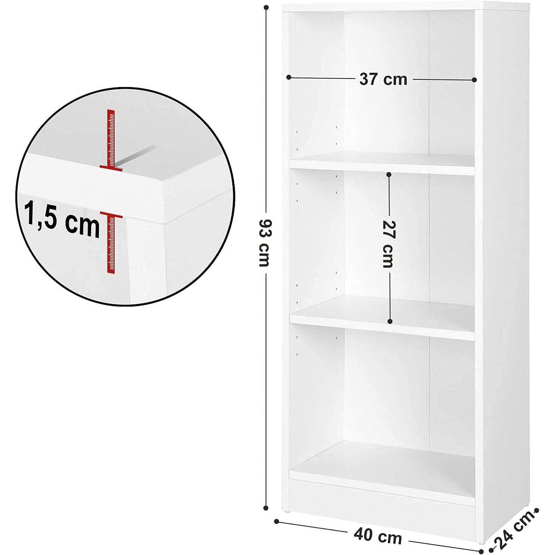 Polica za knjige na 3 razine s podesivim policama, 40 x 93 x 24 cm, bijela | VASAGLE-Vasdom.hr