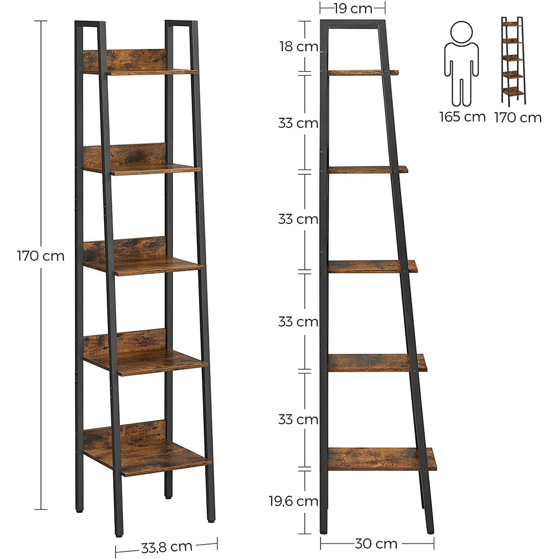 Polica za knjige na 5 razina, 33,8 x 170 x 30 cm, rustikalno smeđa i crna | VASAGLE-Vasdom.hr