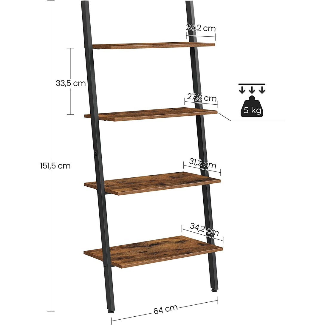 Polica za knjige, polica s ljestvama na 4 razine, 64 x 35 x 150 cm, crno-smeđa | VASAGLE-Vasdom.hr