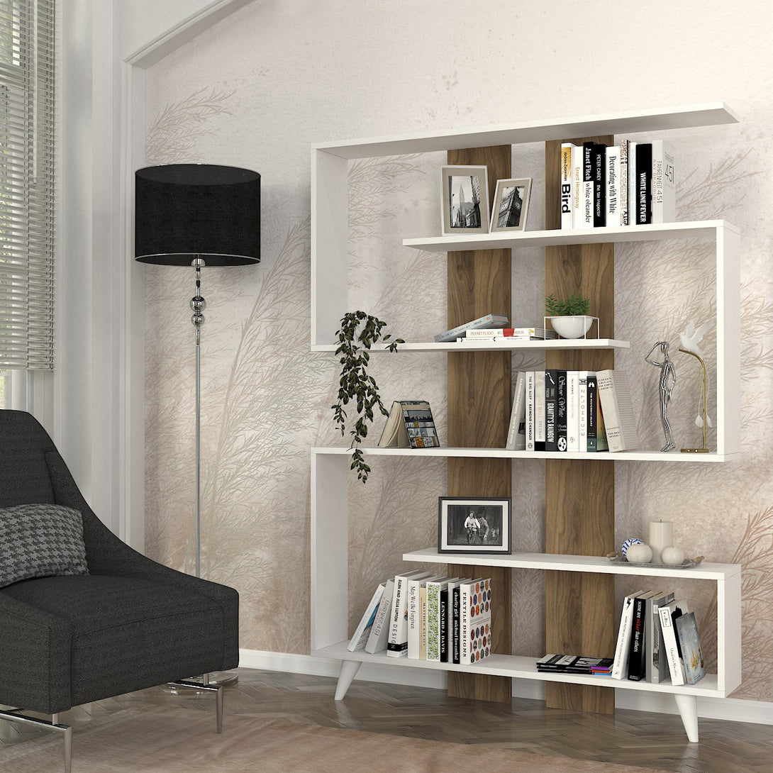 Polica za knjige Rain - White, Walnut-Vasdom.hr