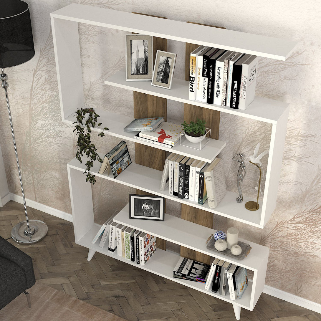 Polica za knjige Rain - White, Walnut-Vasdom.hr