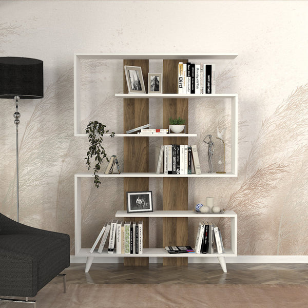 Polica za knjige Rain - White, Walnut-Vasdom.hr