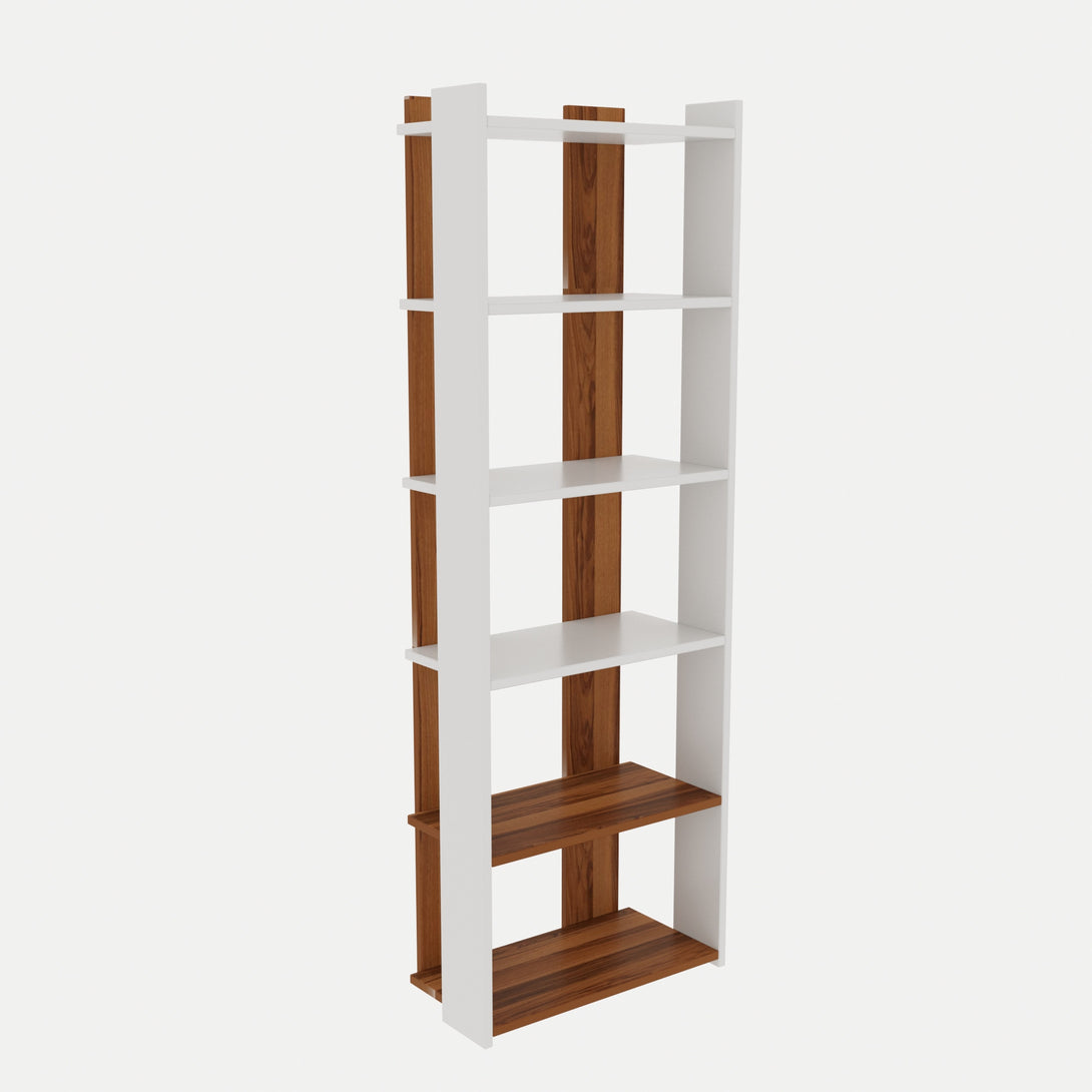 Polica za knjige Sakran - White, Walnut-Vasdom.hr
