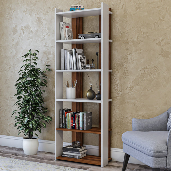 Polica za knjige Sakran - White, Walnut-Vasdom.hr