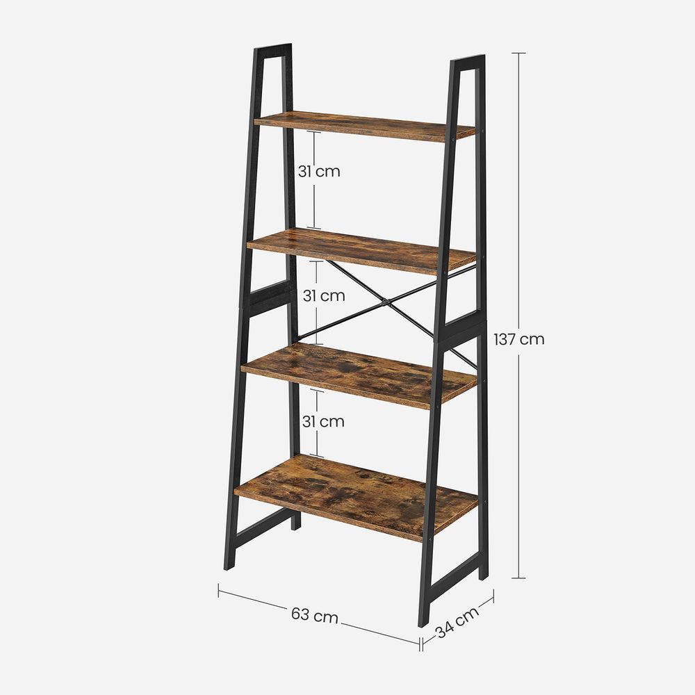 Polica za knjige u industrijskom stilu, 63 x 34 x 137 cm, crno-smeđa | VASAGLE-Vasdom.hr