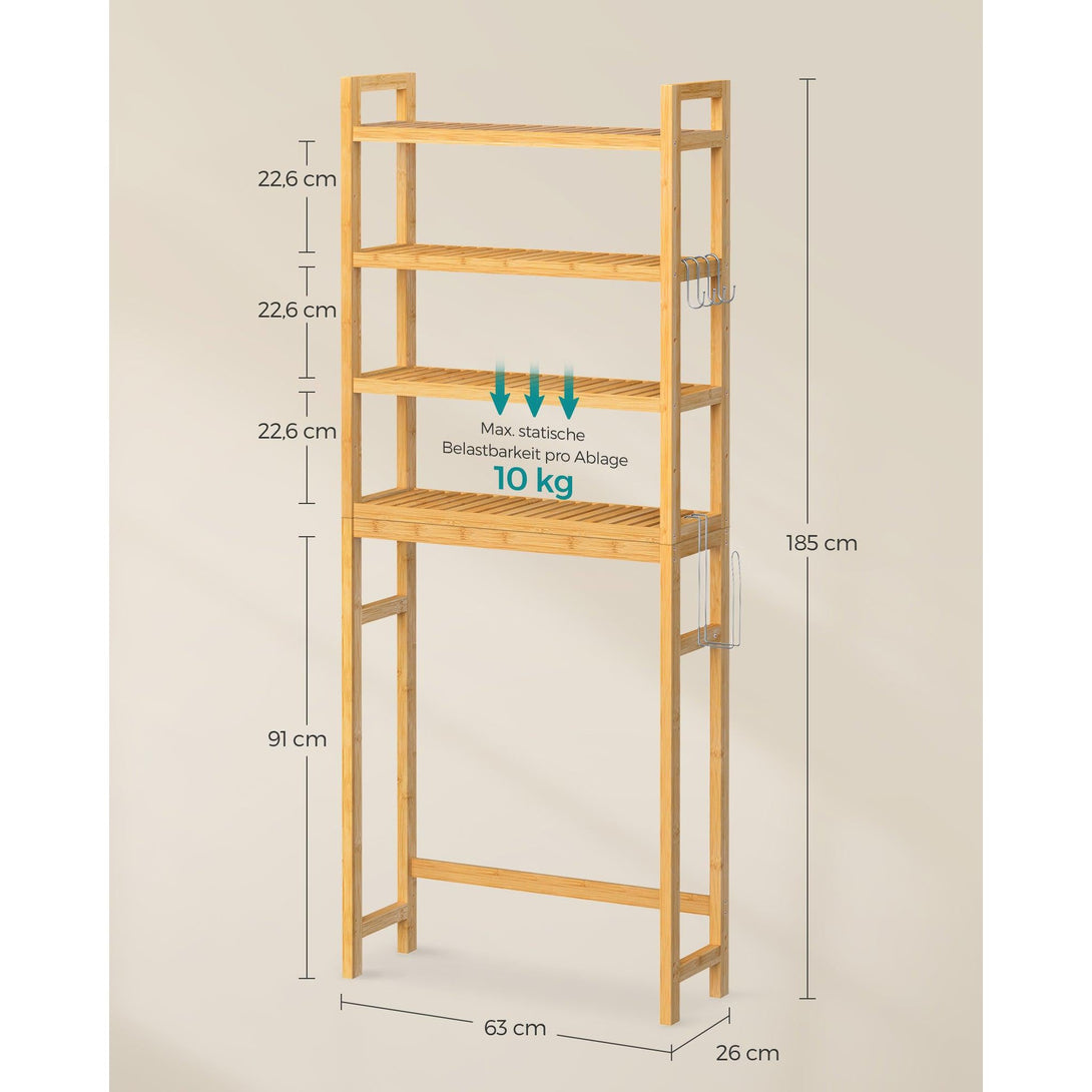 Polica za pohranu iznad WC-a na 4 razine, 26 x 63 x 185 cm, boja bambusa | SONGMICS-Vasdom.hr