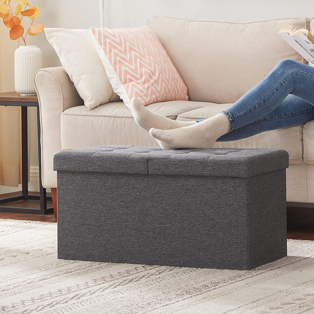 Pouf klupa za odlaganje, 76 x 38 x 38 cm, tamno siva | SONGMICS-Vasdom.hr