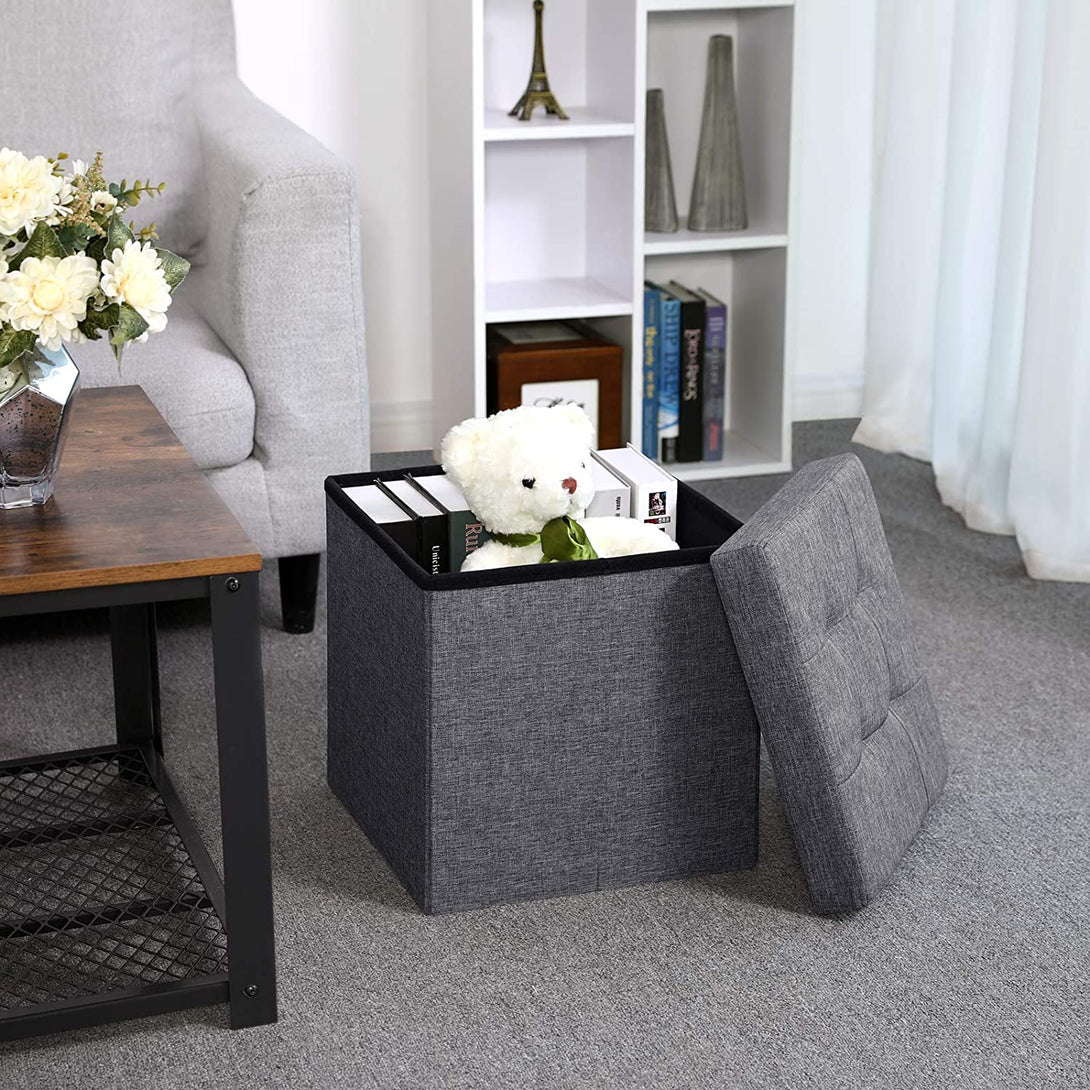 Pouf klupa za sjedenje s spremištem, 38 x 38 x 38 cm, tamno siva | SONGMICS-Vasdom.hr