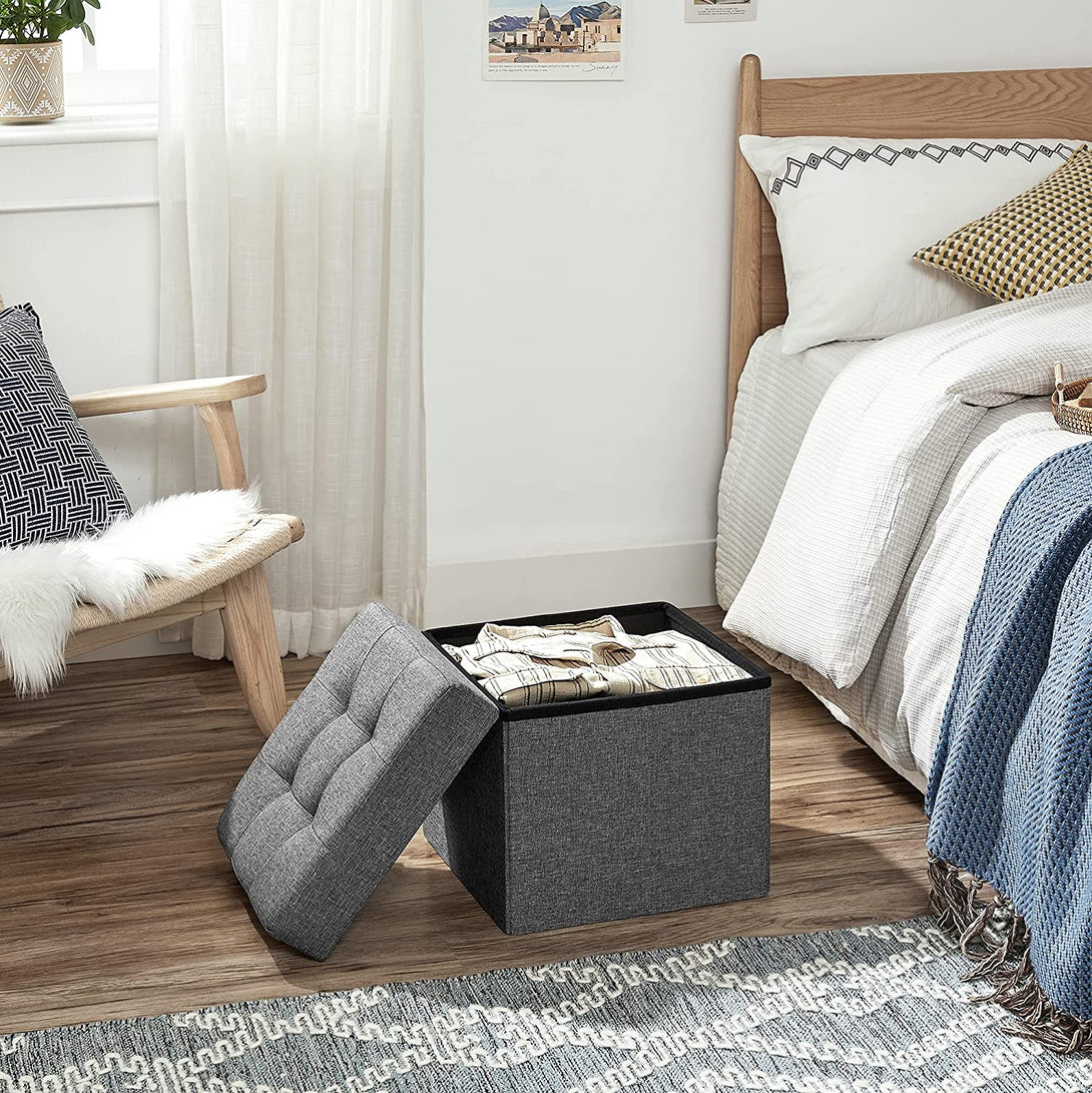 Pouf klupa za sjedenje s spremištem, 38 x 38 x 38 cm, tamno siva | SONGMICS-Vasdom.hr
