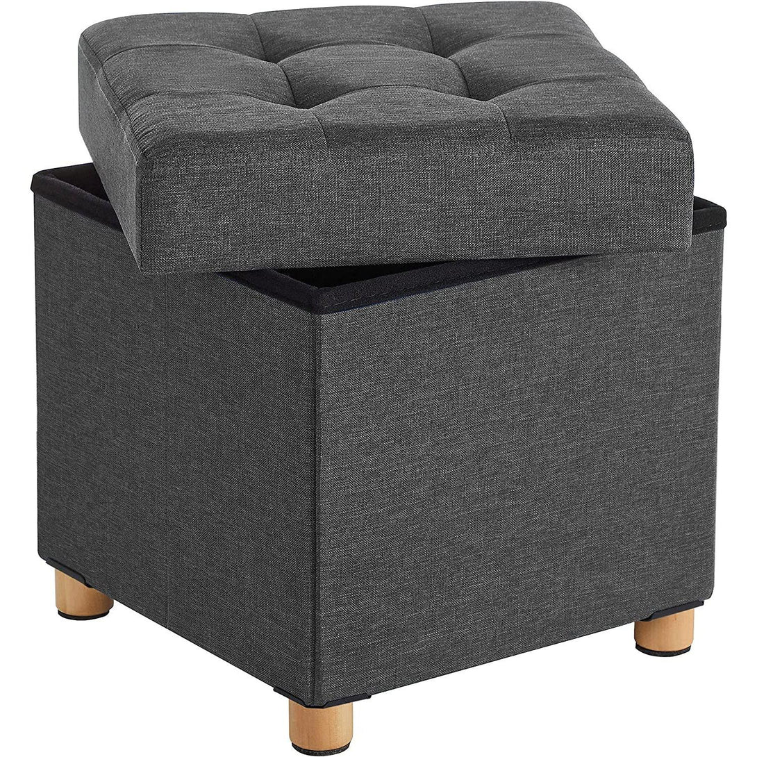 Pouf kockasta klupa za odlaganje, tabure 38 x 38 x 40 cm, tamno siva | SONGMICS-Vasdom.hr