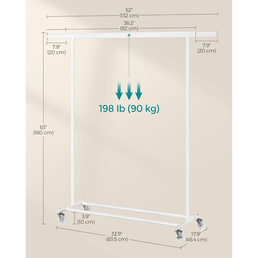 Prijenosni čelični stalak za odjeću na kotačima s produživim vješalicama, bijeli | SONGMICS-Vasdom.hr