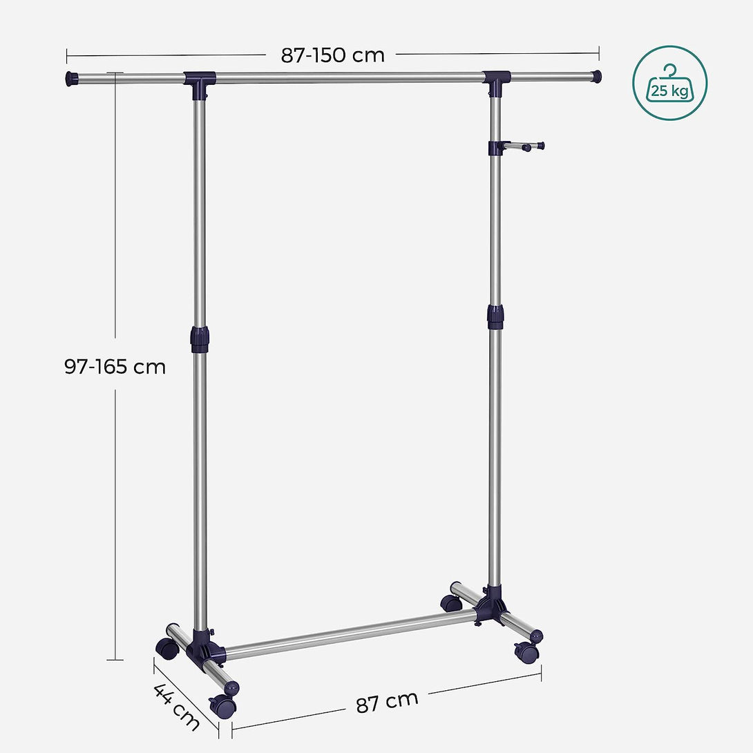 Produživ stalak za odjeću s kotačima 97-165 cm, 150 x 44 x 165 cm, srebrni | SONGMICS-Vasdom.hr