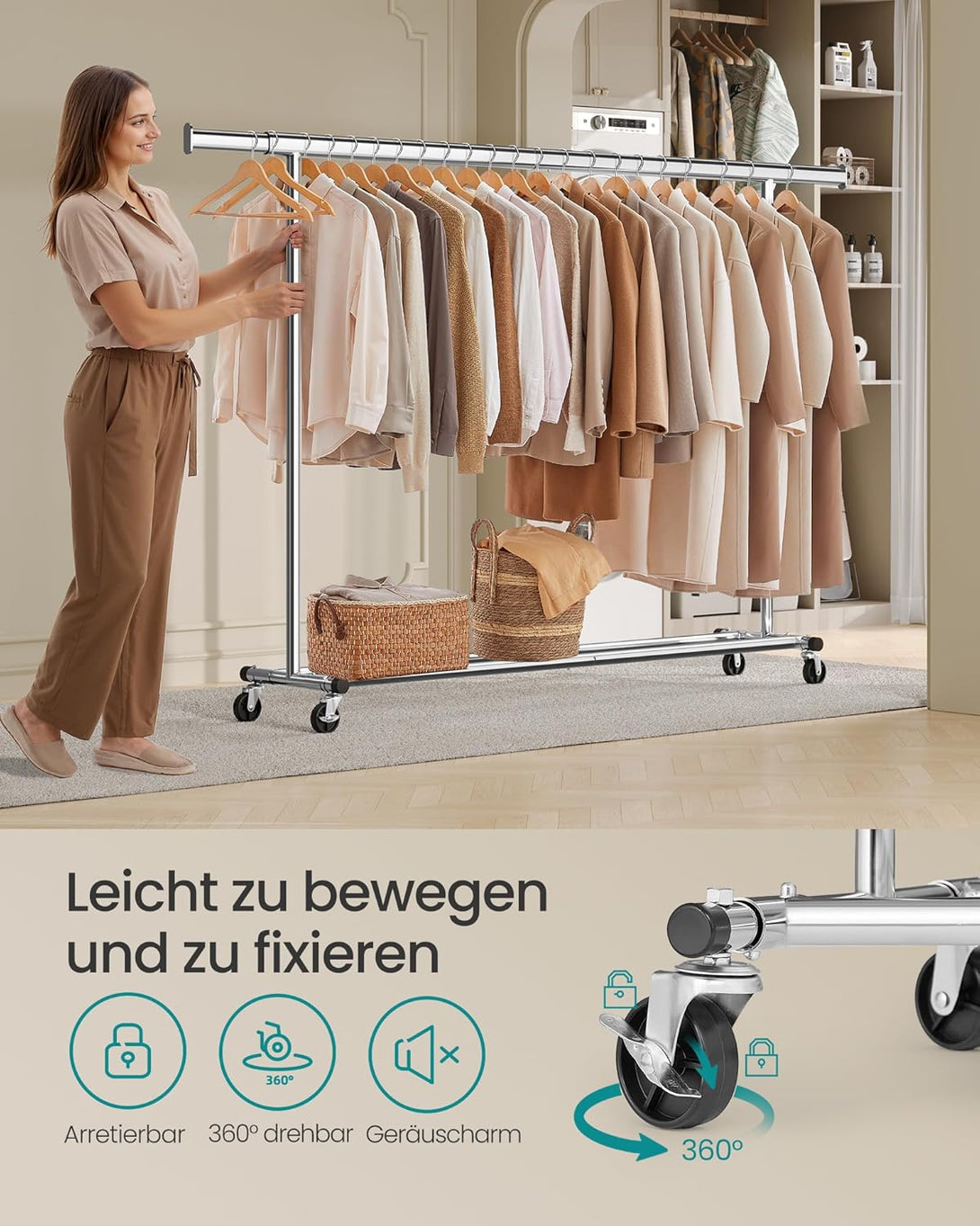 Proširivi stalak za odjeću nosivosti do 150kg, srebrne boje | SONGMICS-Vasdom.hr